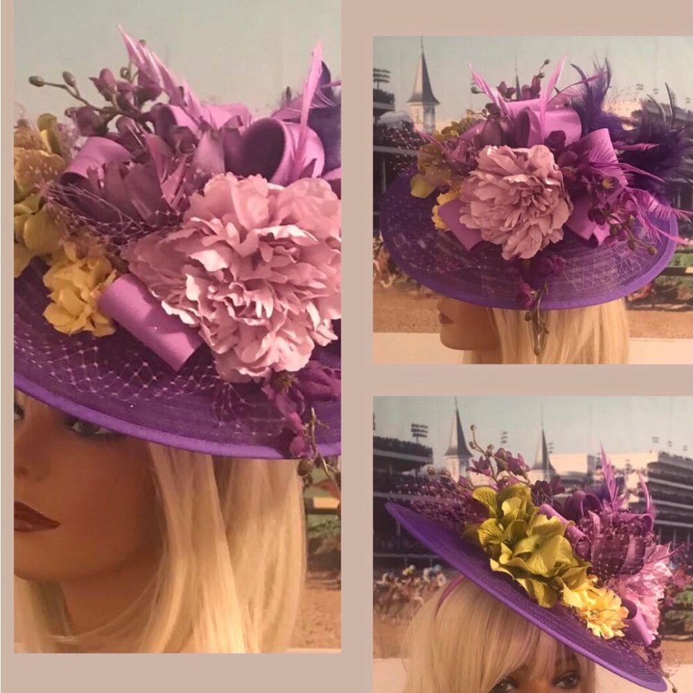 Bold Purple Floral Fascinator Hat with Pink and Yellow Accents